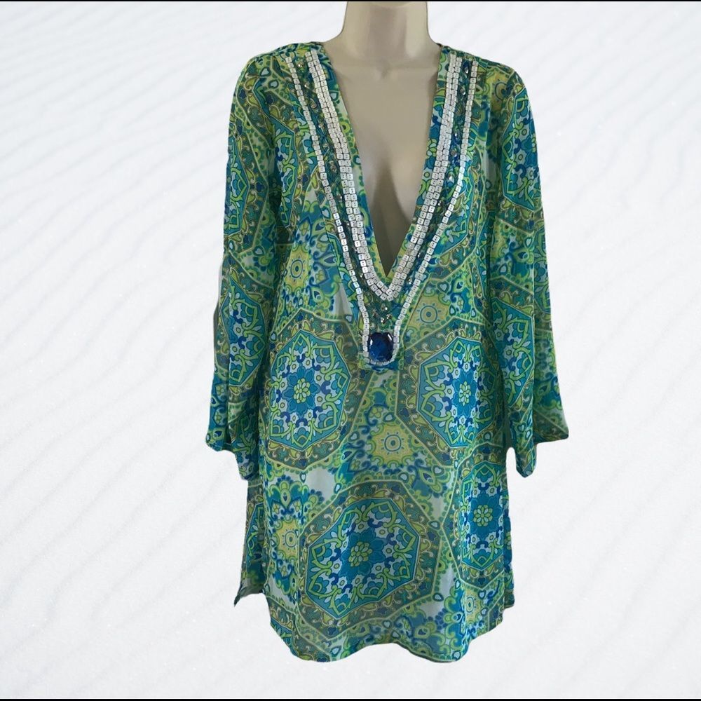 Jantzen Sheer Tunic Shell Neckline NWOT Size M Vacation Must Have